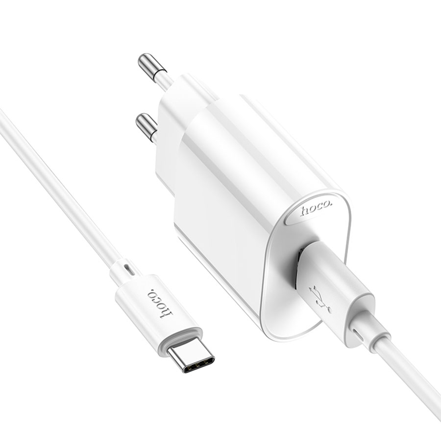 Сетевое зарядное устройство HOCO C109A Fighter 1xUSB с Кабелем USB - Type-C, 3.0A, 18W, белый фото
