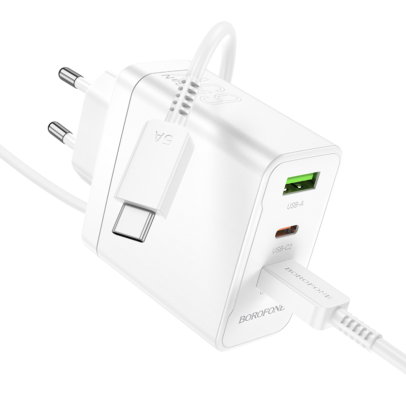 Сетевое зарядное устройство BOROFONE BN12 Manager 1xUSB + 2xUSB-C с Кабелем Type-C - Type-C, 65W, белый фото