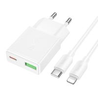 Сетевое зарядное устройство HOCO N73 Speed 1xUSB + 1xUSB-C с Кабелем Type-C - Lightning, 3A, 20W, белый фото