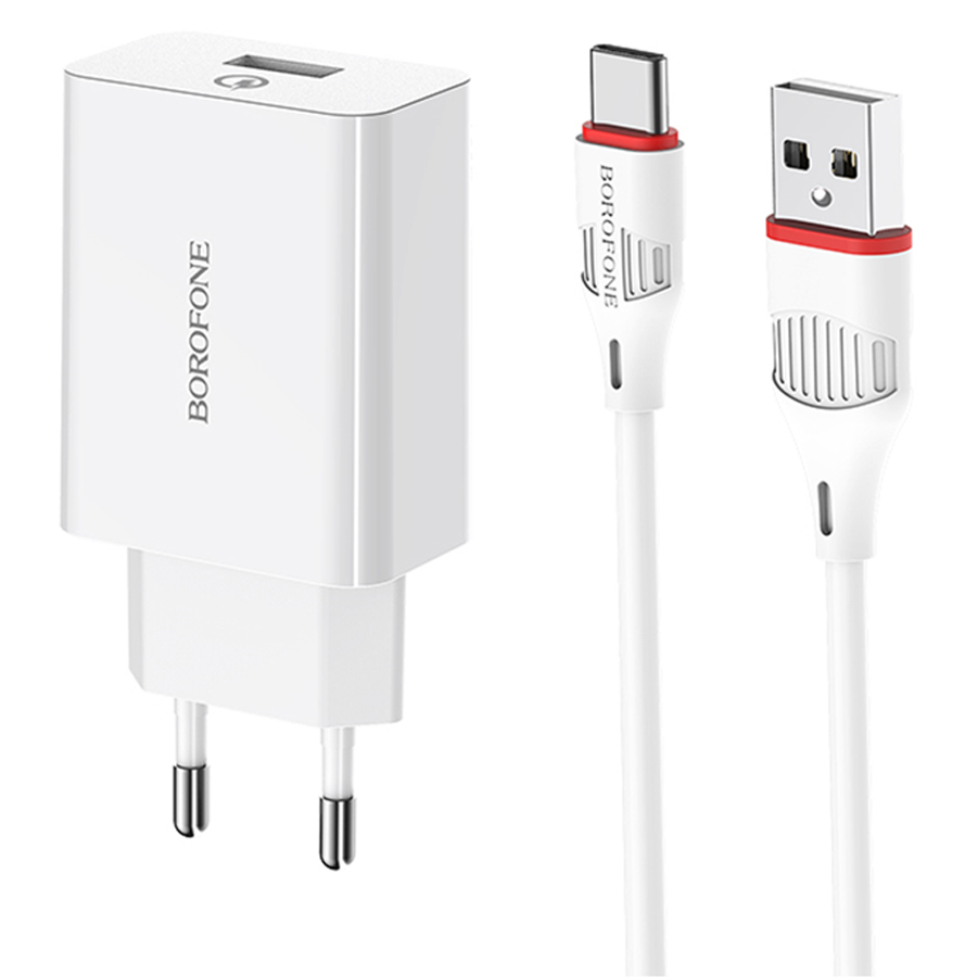Сетевое зарядное устройство BOROFONE BA21A Long journey 1xUSB с Кабелем USB - Type-C, 3A, 18W, белый фото