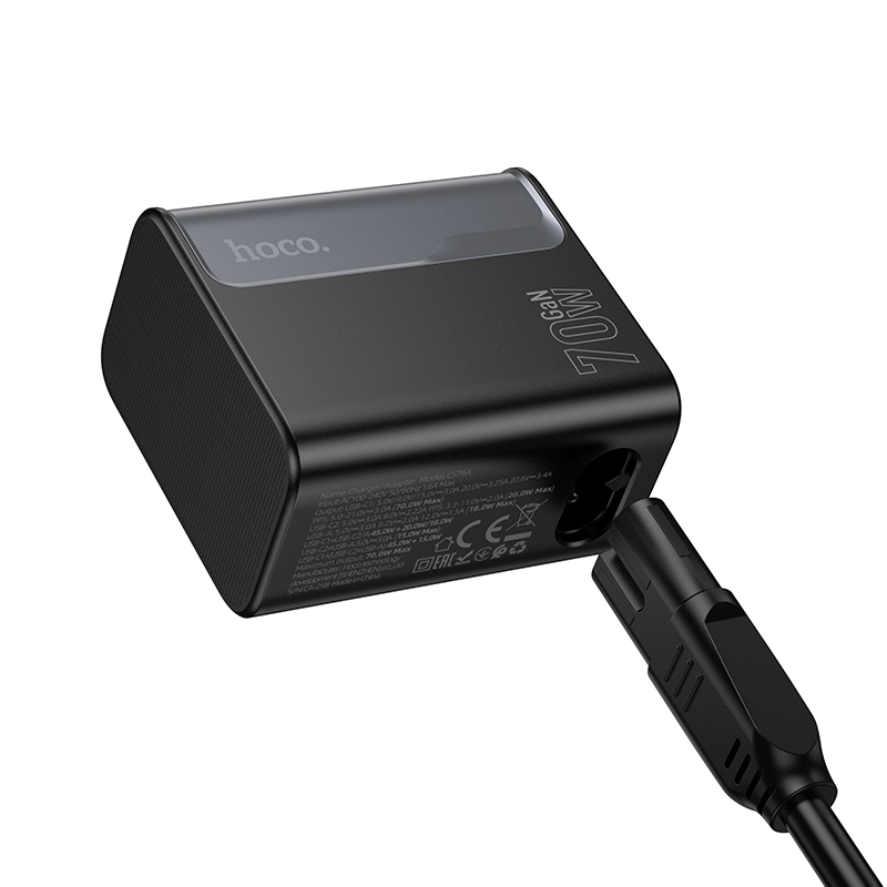 Сетевое зарядное устройство HOCO CS76A Star 1xUSB + 2xUSB-C с Кабелем, 70W, черный фото