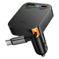 Автомобильное зарядное устройство HOCO NZ18 Guardian, 1xUSB + 2xUSB-C с Кабелем Type-C, 3A, 65W, черный фото