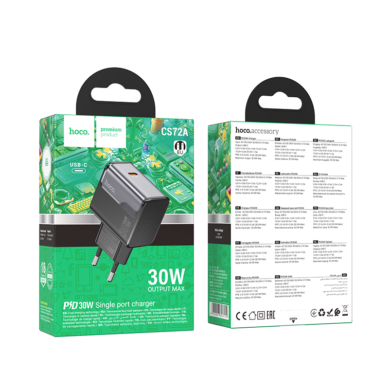 Сетевое зарядное устройство HOCO CS72A Star 1xUSB-C, 30W, черный фото