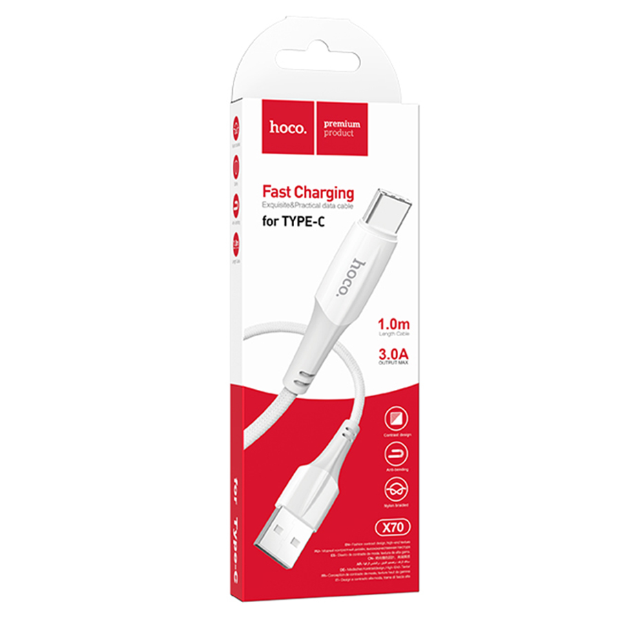 Кабель USB HOCO X70 Ferry USB - Type-C, 3A, 1 м, белый фото