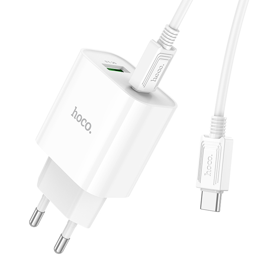 Сетевое зарядное устройство HOCO C80A Plus 1xUSB + 1xUSB-C с Кабелем Type-C - Type-C, 3.1A, 20W, белый фото