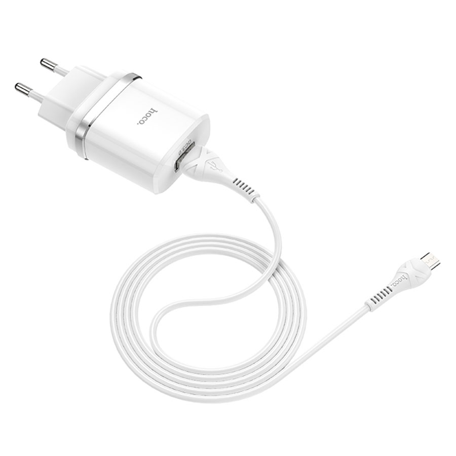 Сетевое зарядное устройство HOCO C12Q Smart 1xUSB с Кабелем USB - Micro, 3A, 18W, белый фото