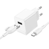 Сетевое зарядное устройство BOROFONE BAS11A Erudite 1xUSB с Кабелем USB - Type-C, 2.1A, белый фото