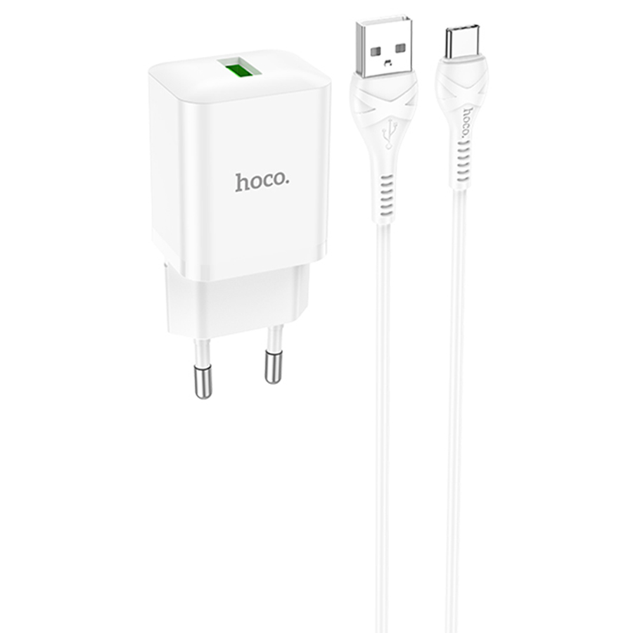 Сетевое зарядное устройство HOCO N26 Maxim 1xUSB с Кабелем USB - Type-C, 3.0A, 18W, белый фото