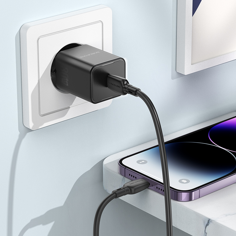 Сетевое зарядное устройство BOROFONE BN13 Safety 1xUSB-C с Кабелем Type-C - Lightning, 30W, черный фото