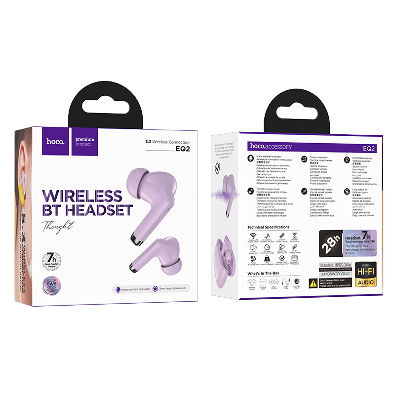 Беспроводные наушники TWS HOCO EQ2 Thought, Bluetooth 5.3, фиолетовый фото