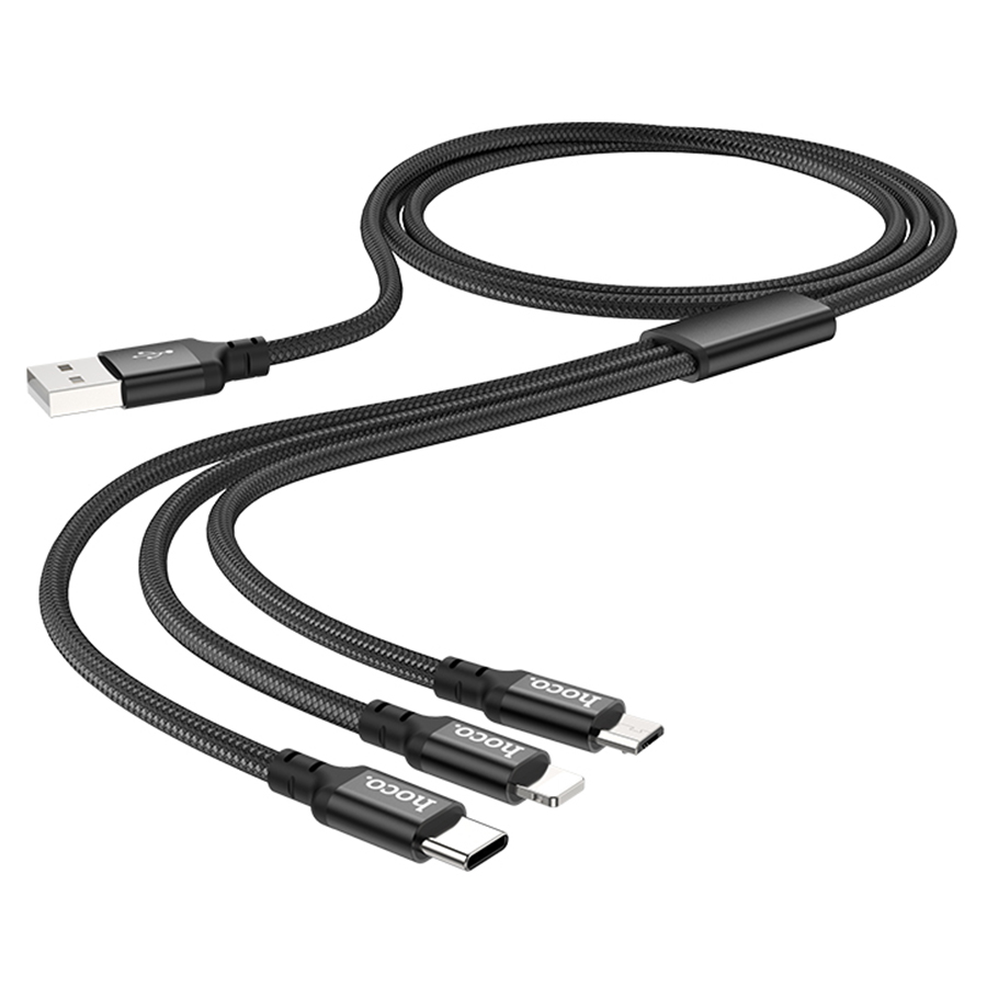 Кабель USB HOCO X14 Times speed 3 в 1 USB - Type-C + Lightning + MicroUSB, 2А, 1 м, черный фото