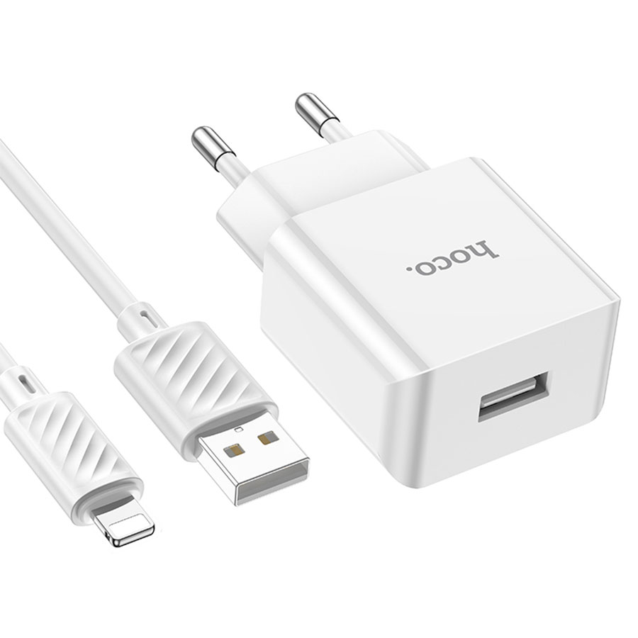 Сетевое зарядное устройство HOCO C106A 1xUSB с Кабелем USB - Lightning, 2.1A, 10.5W, белый фото