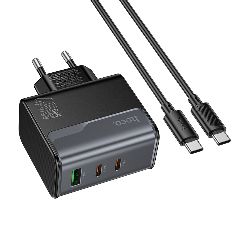 Сетевое зарядное устройство HOCO CS75A Star 1xUSB + 2xUSB-C с Кабелем Type-C - Type-C, 70W, черный фото
