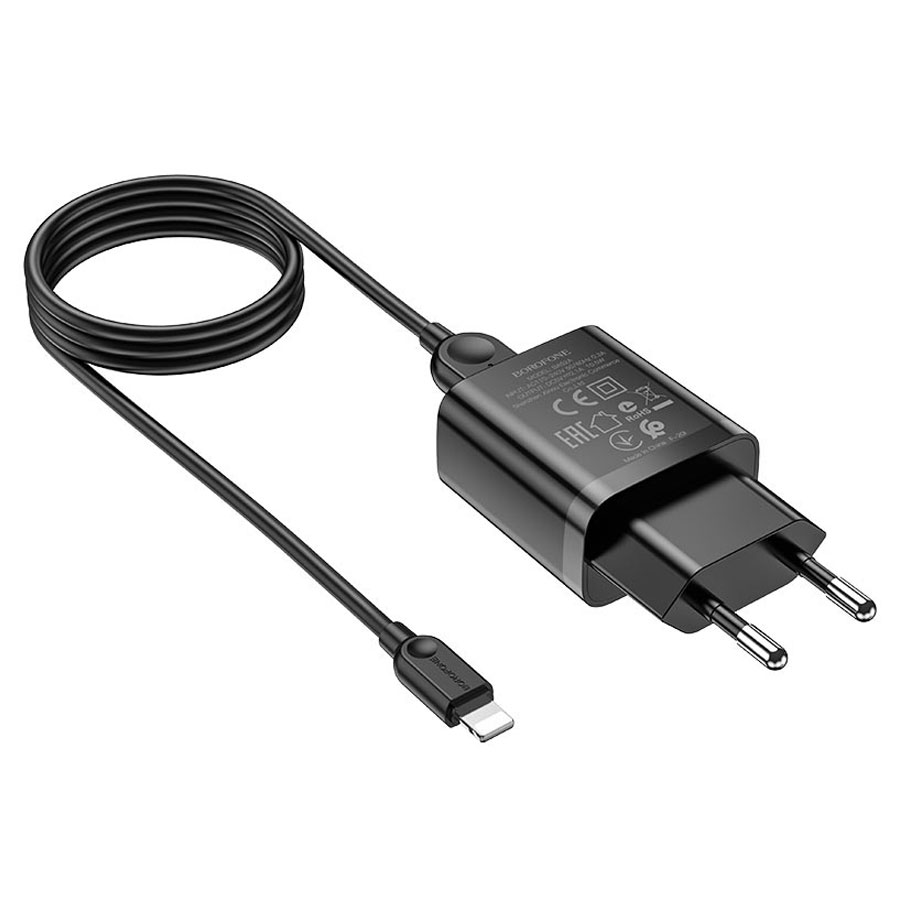 Сетевое зарядное устройство BOROFONE BA52A Gamble 1xUSB с Кабелем USB - Lightning, 2.1A, черный фото