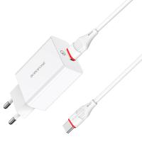 Сетевое зарядное устройство BOROFONE BA21A Long journey 1xUSB с Кабелем USB - Type-C, 3A, 18W, белый фото