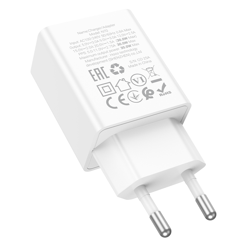 Сетевое зарядное устройство HOCO N70 Nuevo 1xUSB-C, 30W, белый фото