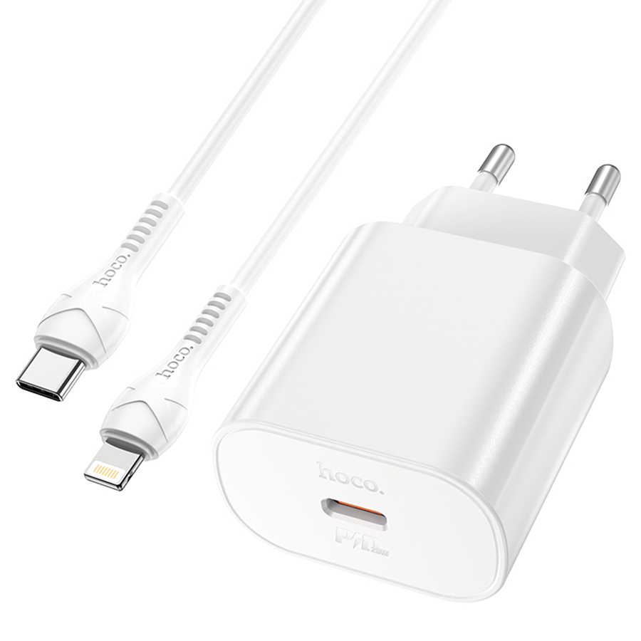 Сетевое зарядное устройство HOCO N22 Jetta 1xUSB-C с Кабелем Type-C - Lightning, 25W, белый фото