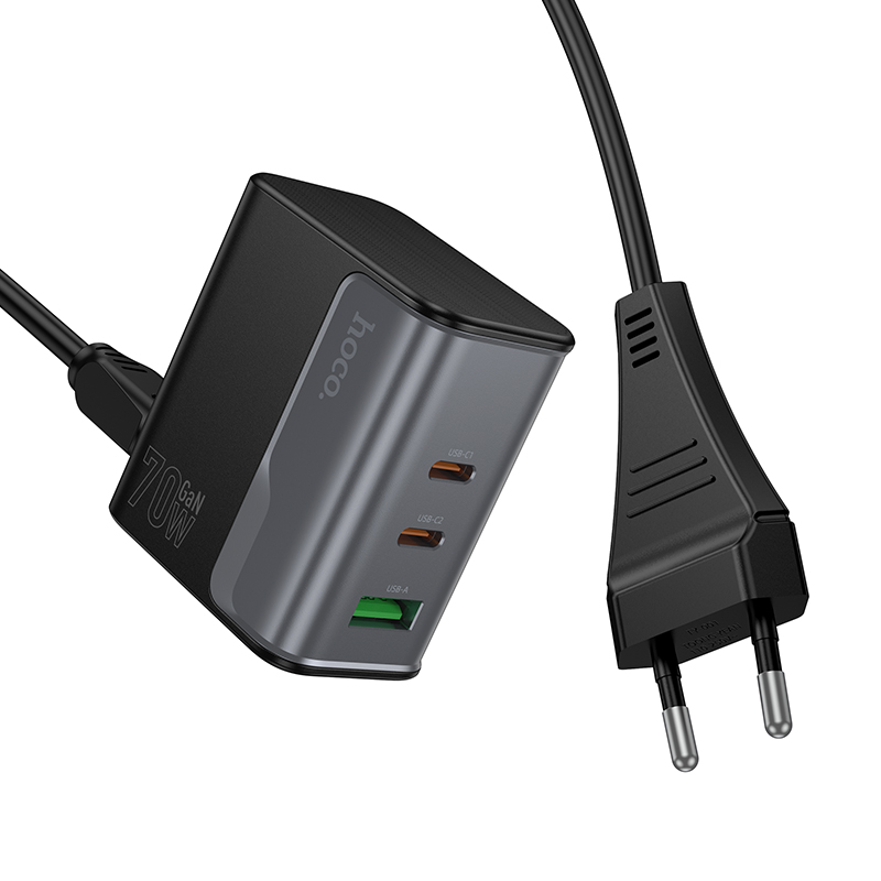 Сетевое зарядное устройство HOCO CS76A Star 1xUSB + 2xUSB-C с Кабелем, 70W, черный фото