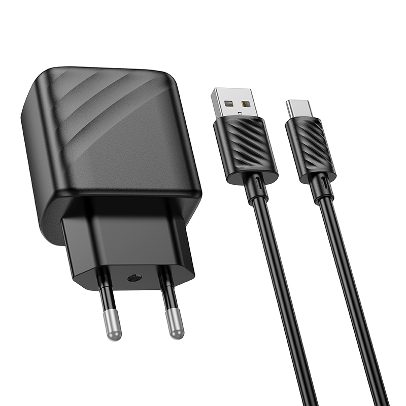 Сетевое зарядное устройство HOCO CS21A Rich 1xUSB с Кабелем USB - Type-C, 18W, черный фото