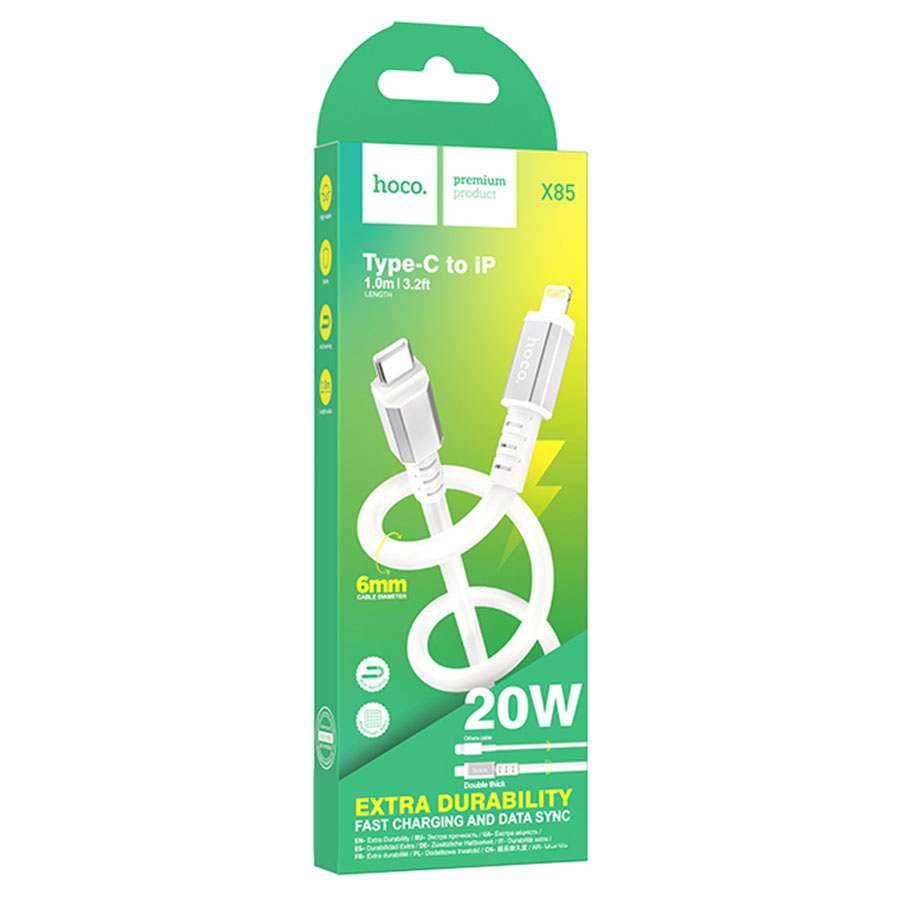 Кабель USB-C HOCO X85 Strength Type-C - Lightning, 20W, 1 м, белый фото