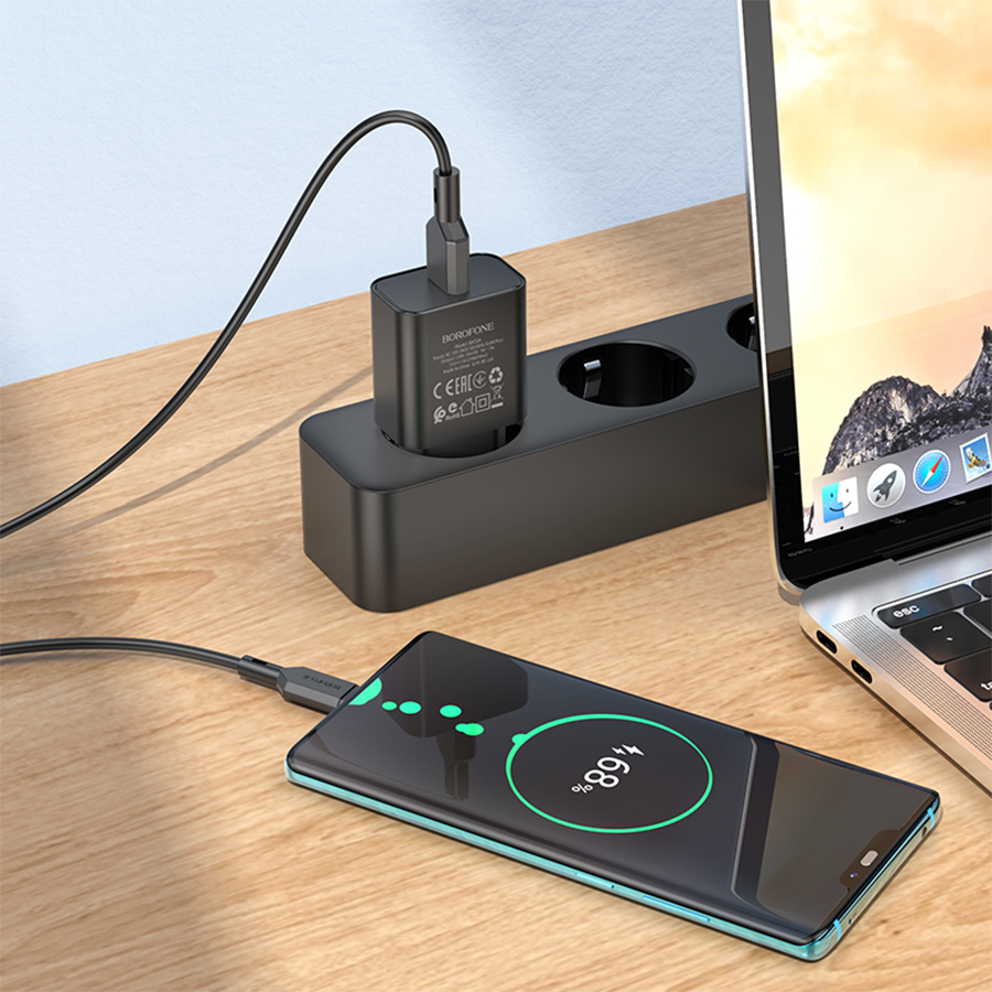 Сетевое зарядное устройство BOROFONE BA72A Spring 1xUSB с Кабелем USB - Type-C, 18W, черный фото