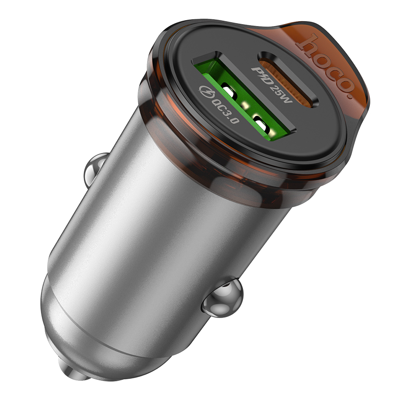 Автомобильное зарядное устройство HOCO NZ16A Rigorous, 1xUSB + 1xUSB-C, 43W, серый металлик фото