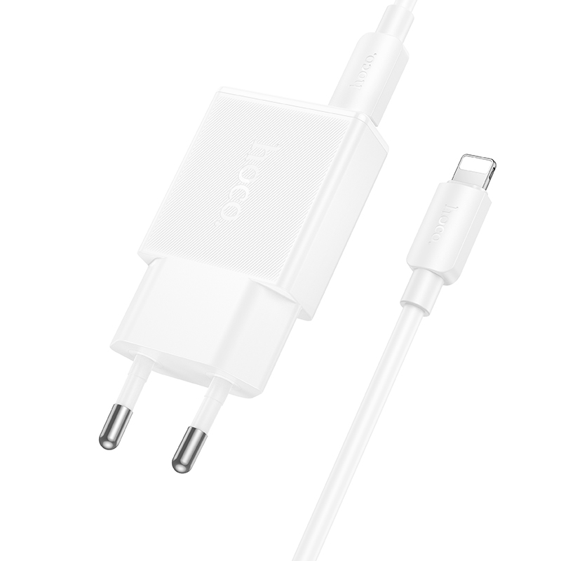 Сетевое зарядное устройство HOCO N73 Speed 1xUSB + 1xUSB-C с Кабелем Type-C - Lightning, 3A, 20W, белый фото