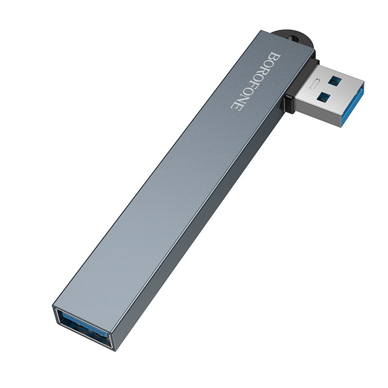 Переходник/Адаптер BOROFONE FH1 4 в 1 USB (m) - 1xUSB3.0 (f) + 3xUSB2.0 (f), серый металлик фото