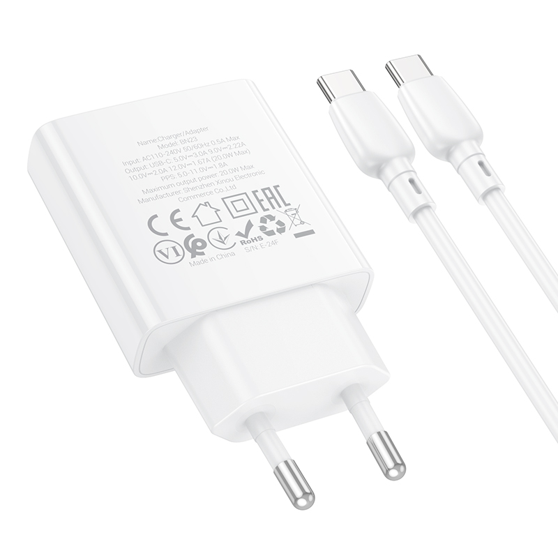 Сетевое зарядное устройство BOROFONE BN23 Wish 1xUSB-C с Кабелем Type-C - Type-C, 20W, белый фото