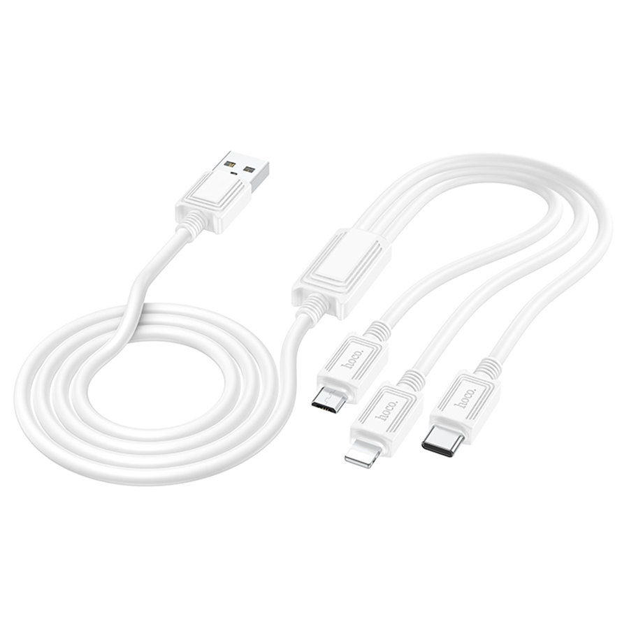 Кабель USB HOCO X74 3 в 1 USB - Type-C + Lightning + MicroUSB, 2А, 1 м, белый фото