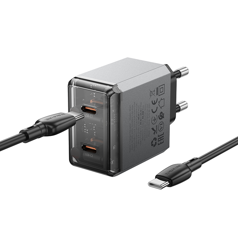 Сетевое зарядное устройство BOROFONE BN21 Lena 2xUSB-C с Кабелем Type-C - Type-C, 40W, серый металлик фото