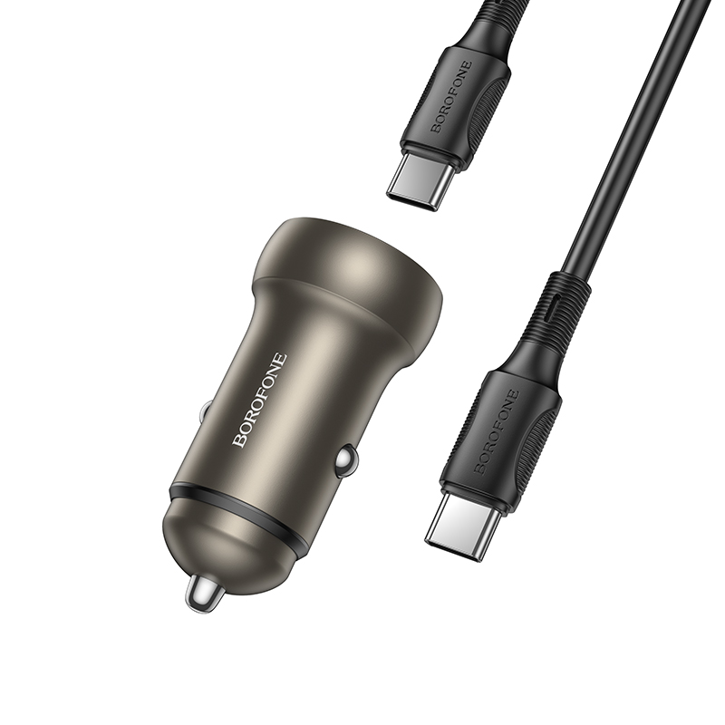 Автомобильное зарядное устройство BOROFONE BZ32A Fresh, 1xUSB + 1xUSB-C с Кабелем Type-C - Type-C, 3A, 30W, золотой фото