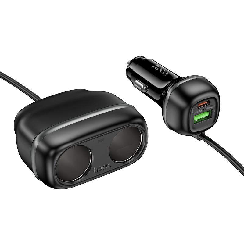 Автомобильное зарядное устройство HOCO Z59 Rank, 1xUSB + 1xUSB-C + 2 прикуриватель, 240W, черный фото
