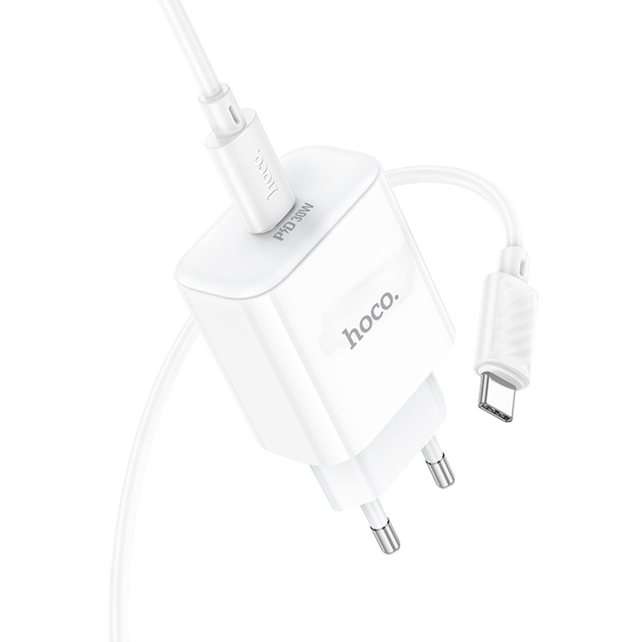 Сетевое зарядное устройство HOCO C76A Pro Majestic 1xUSB-C с Кабелем Type-C - Type-C, 30W, белый фото