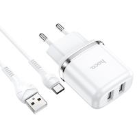 Сетевое зарядное устройство HOCO N4 Aspiring 2xUSB с Кабелем USB - Type-C, 2.4A, 10.8W, белый фото