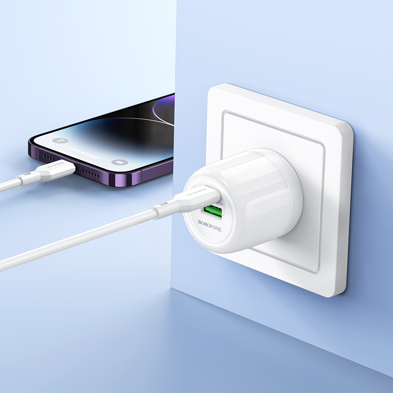 Сетевое зарядное устройство BOROFONE BA93A Lustrous 1xUSB + 1xUSB-C, 3A, 20W, белый фото