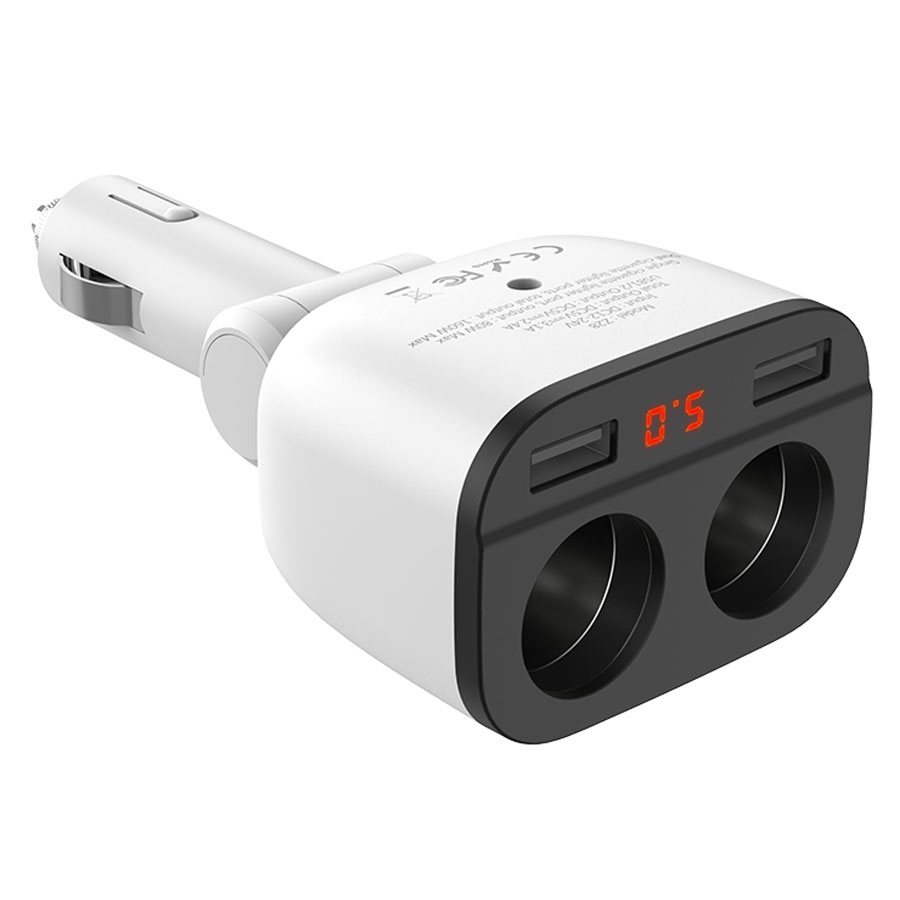 Автомобильное зарядное устройство HOCO Z28 Power Ocean, 2xUSB + 2 прикуриватель, 3.1A, 160W, белый фото