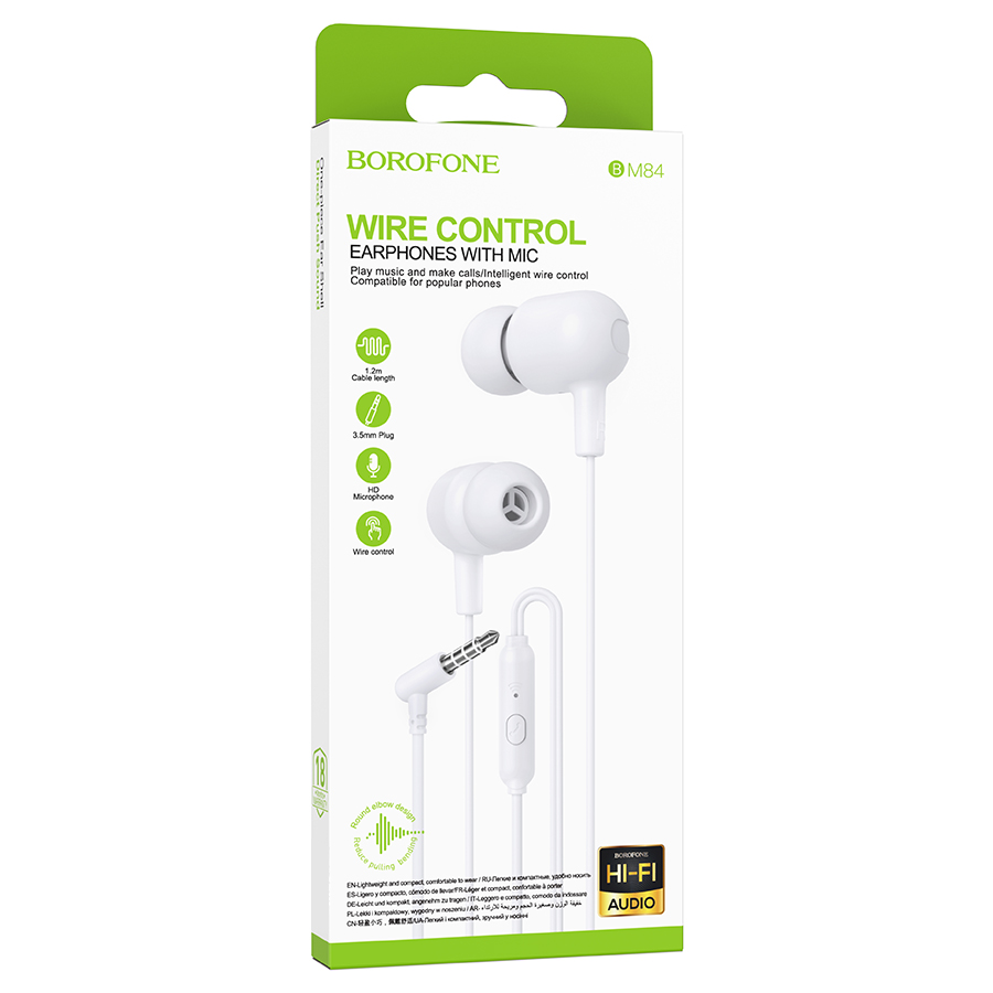 Проводные наушники BOROFONE BM84 Berry, Jack 3.5mm, 1.2 м, белый фото