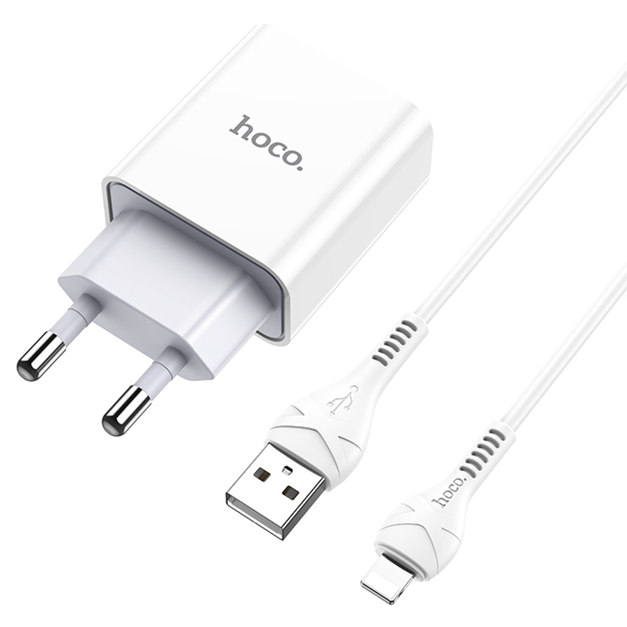 Сетевое зарядное устройство HOCO C81A Asombroso single 1xUSB с Кабелем USB - Lightning, 2.1A, 10W, белый фото