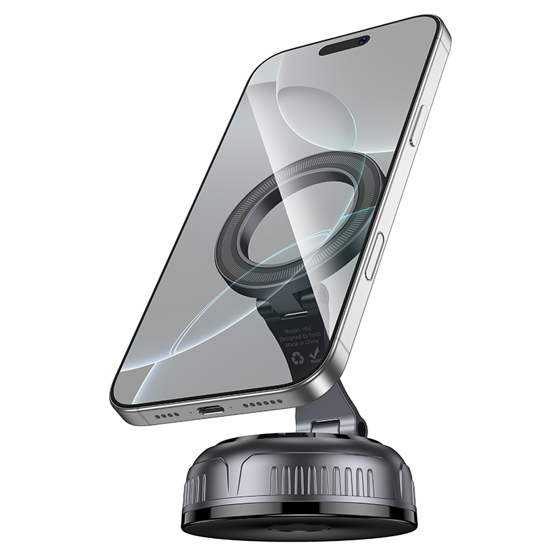 Автомобильный держатель HOCO H92 High vacuum, магнитный, на приборная панель/лобовое стекло, черный+серый металлик фото