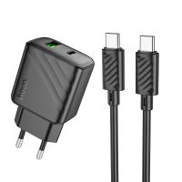 Сетевое зарядное устройство HOCO CS23A Sunlight 1xUSB + 1xUSB-C с Кабелем Type-C - Type-C, 3A, 30W, черный фото