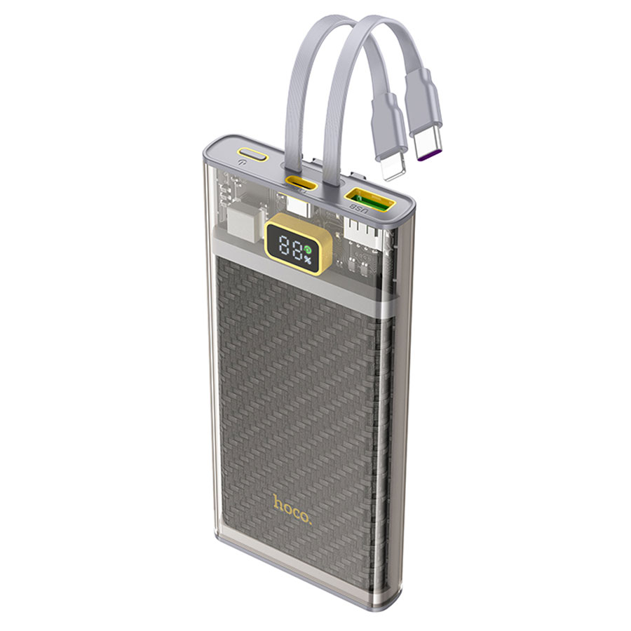 Портативный аккумулятор HOCO J104 Discovery, встроенный кабель Lightning + Type-C, 15W, 10000 мА⋅ч, серый фото