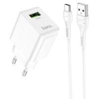 Сетевое зарядное устройство HOCO C98A Proton 1xUSB с Кабелем USB - Type-C, 3.0A, 18W, белый фото