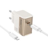Сетевое зарядное устройство HOCO CS72A Star 1xUSB-C с Кабелем Type-C - Lightning, 30W, белый фото