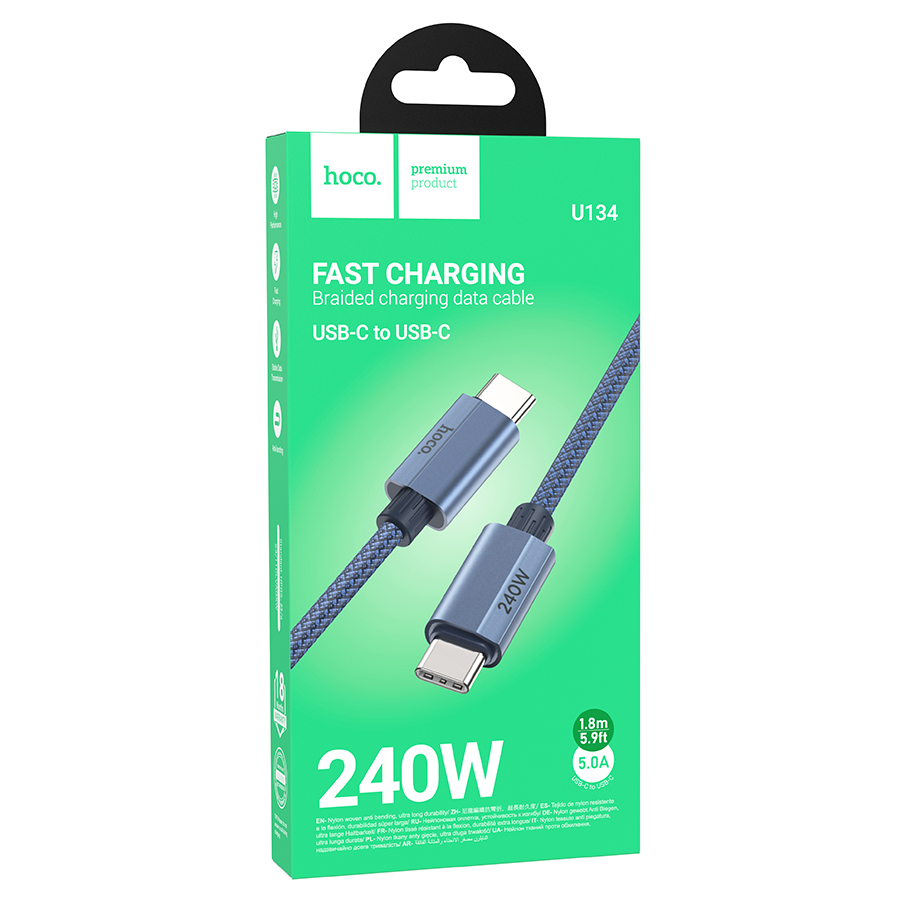Кабель USB-C HOCO U134 Primero Type-C - Type-C, 5A, 240W, 1.8 м, темно-синий фото