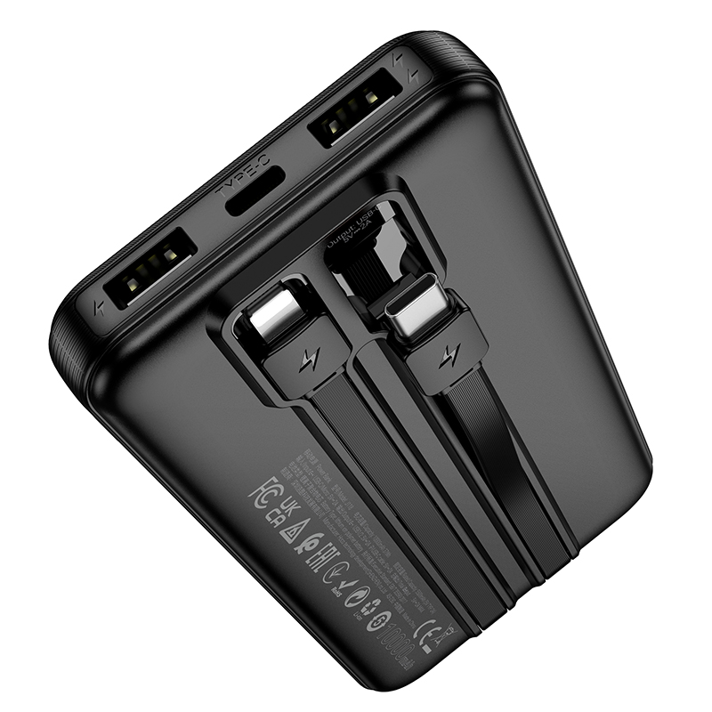 Портативный аккумулятор HOCO J118 Speed, встроенный кабель Lightning + Type-C, 10000 мА⋅ч, черный фото