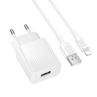 Сетевое зарядное устройство BOROFONE BAS71A Source 1xUSB с Кабелем USB - Lightning, 2.1A, белый фото