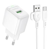 Сетевое зарядное устройство BOROFONE BAS42A Potential 1xUSB с Кабелем USB - Type-C, 18W, белый фото