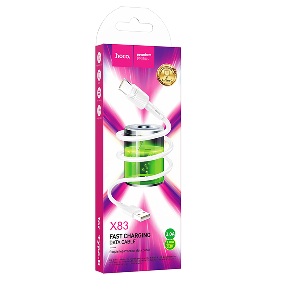 Кабель USB HOCO X83 Victory USB - Type-C, 3A, 1 м, белый фото