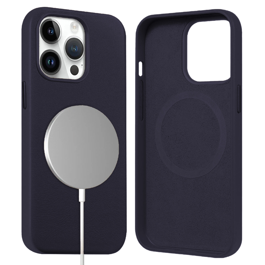 Чехол Leather Case MagSafe для iPhone 14 6.1", темно-синий (3) фото